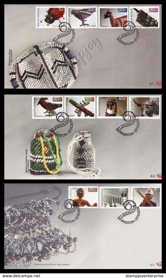 South Africa 8th Definitive Series The Luminous Beauty Of Beadwork 2010 Bead Art (FDC Set) - Lettres & Documents