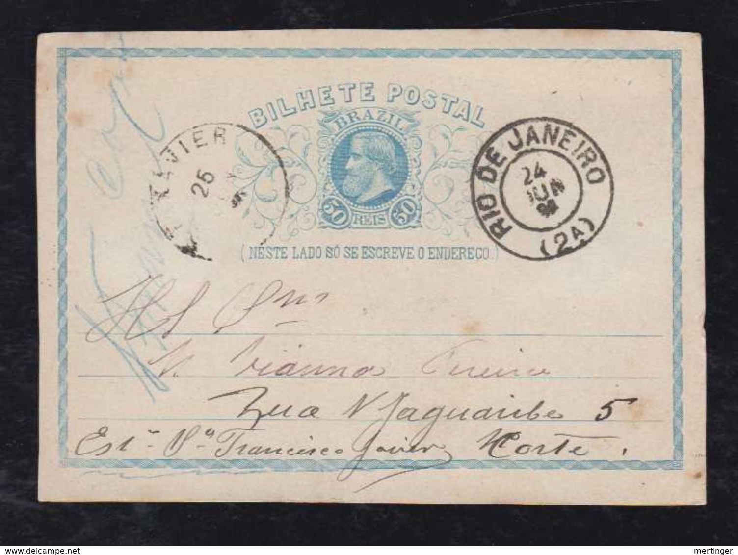 Brazil Brasil 1884 BP 12 50R Dom Pedro Stationery Card RIO To ESTACAO FRANCISCO XAVIER - Entiers Postaux
