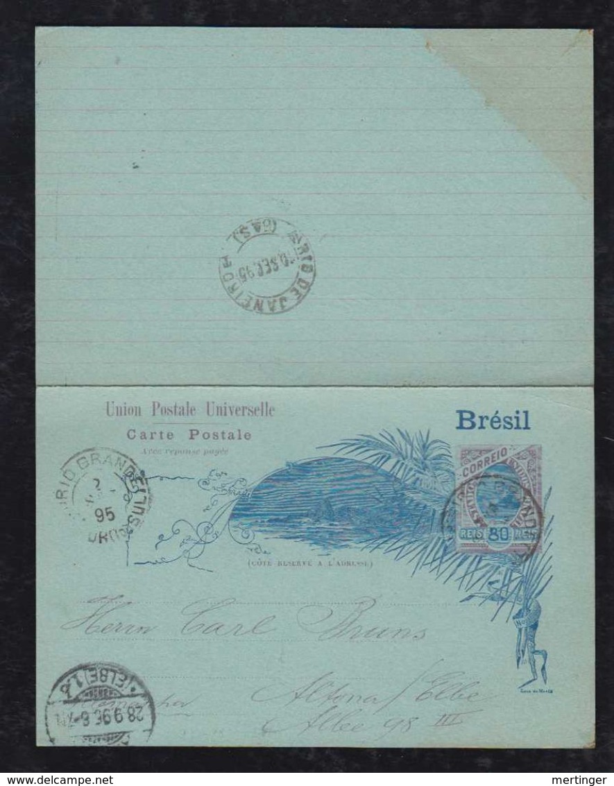 Brazil Brasil 1895 BP 52 80R Stationery Question/reply Card RIO GRANDE To ALTONA Germany - Ganzsachen