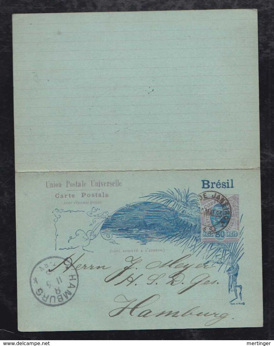 Brazil Brasil 1895 BP 52 80R Stationery Question/reply Card RIO To HAMBURG Germany - Ganzsachen