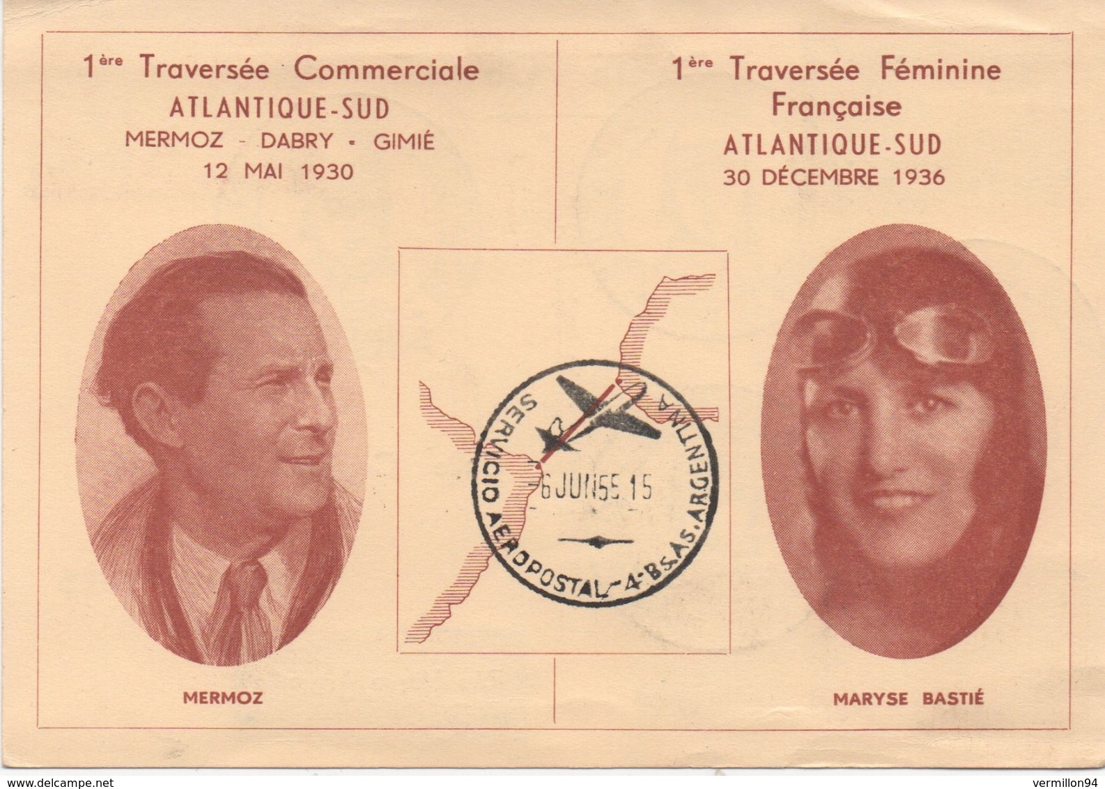 Carte Maryse BASTIE (Timbre Mermoz) 1955 - 1927-1959 Lettres & Documents