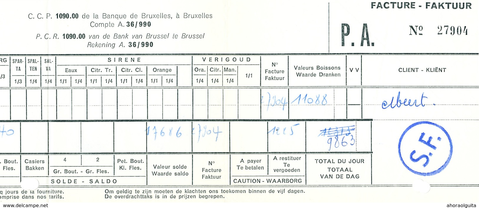 BRASSERIE -  Facture 1965 + 3 Documents Brasserie Artois à LOUVAIN Et SCHAERBEEK  --  26/353 - Lebensmittel