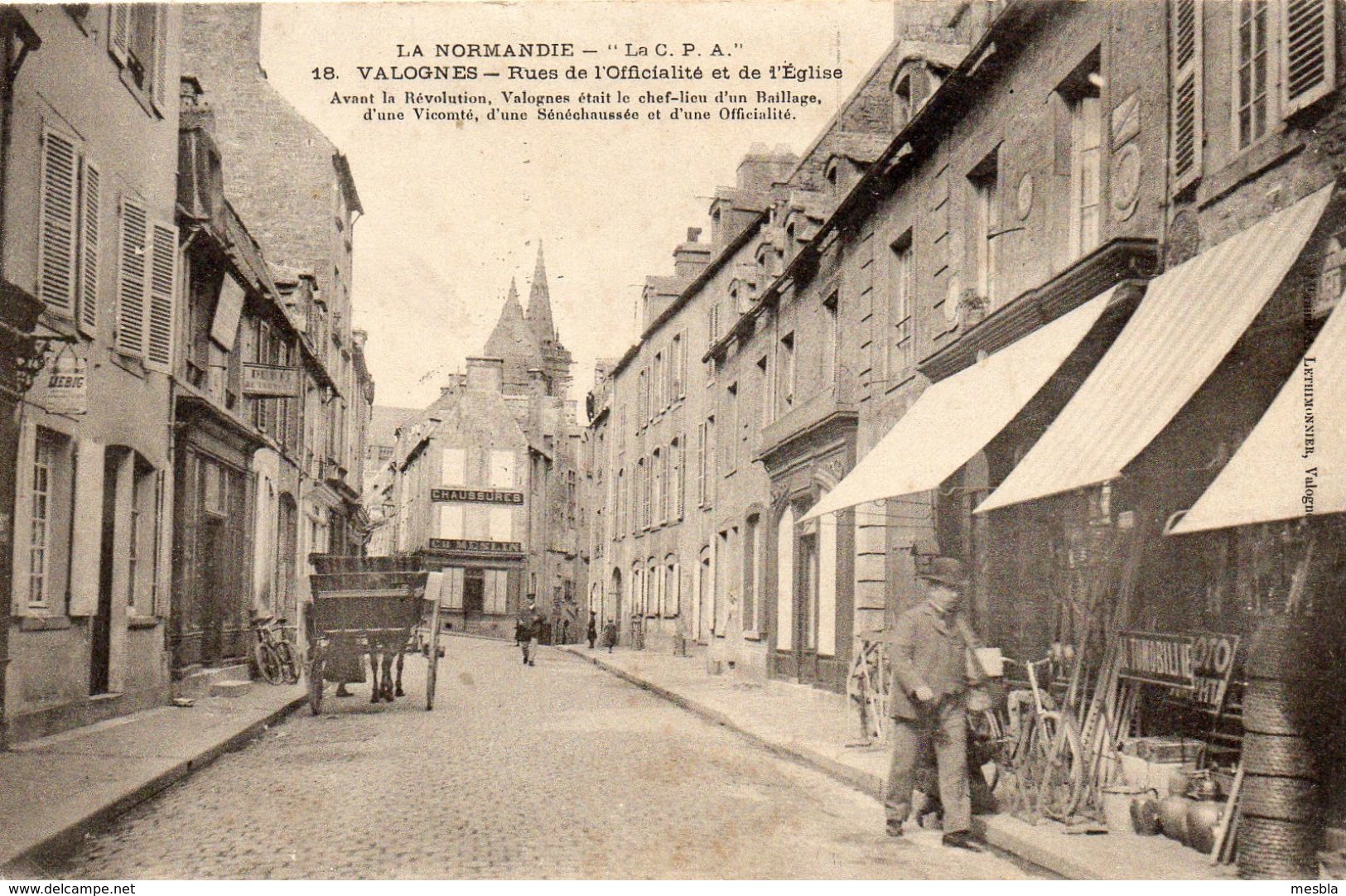 CPA  - VALOGNES  (50)  Rues De L' Officialité  Et De L' Eglise - Magasin De Chaussures Ch. MESLIN - Valognes