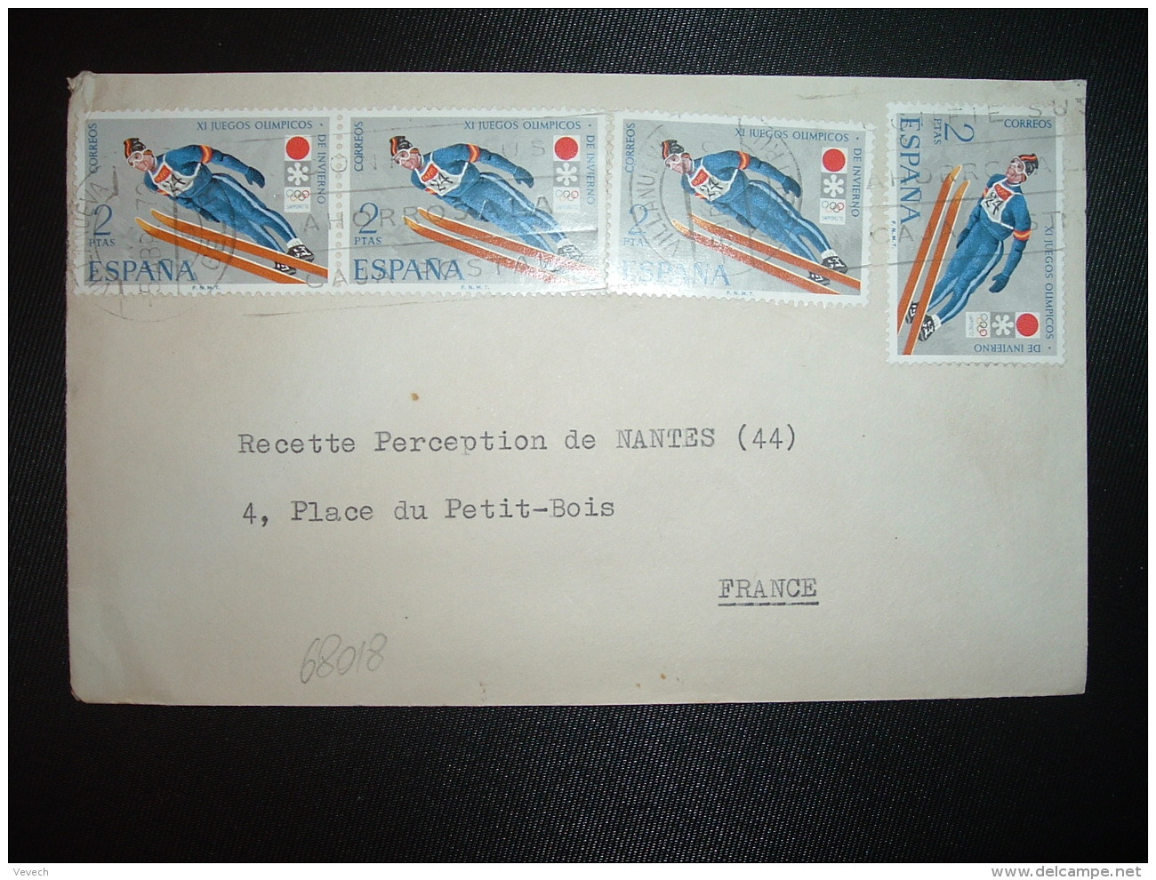 LETTRE Pour La FRANCE TP JO HIVER SAPPORO 1972 2 P X4 OBL.MEC.5 ABR 72 VILLANUEVA - Lettres & Documents