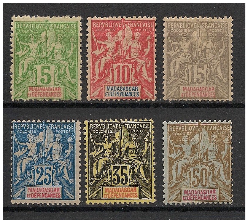 Madagascar - 1900-06 - N°Yv.  42A à 47 - Type Groupe - Série Complète - Neuf * / MH VF - Nuevos