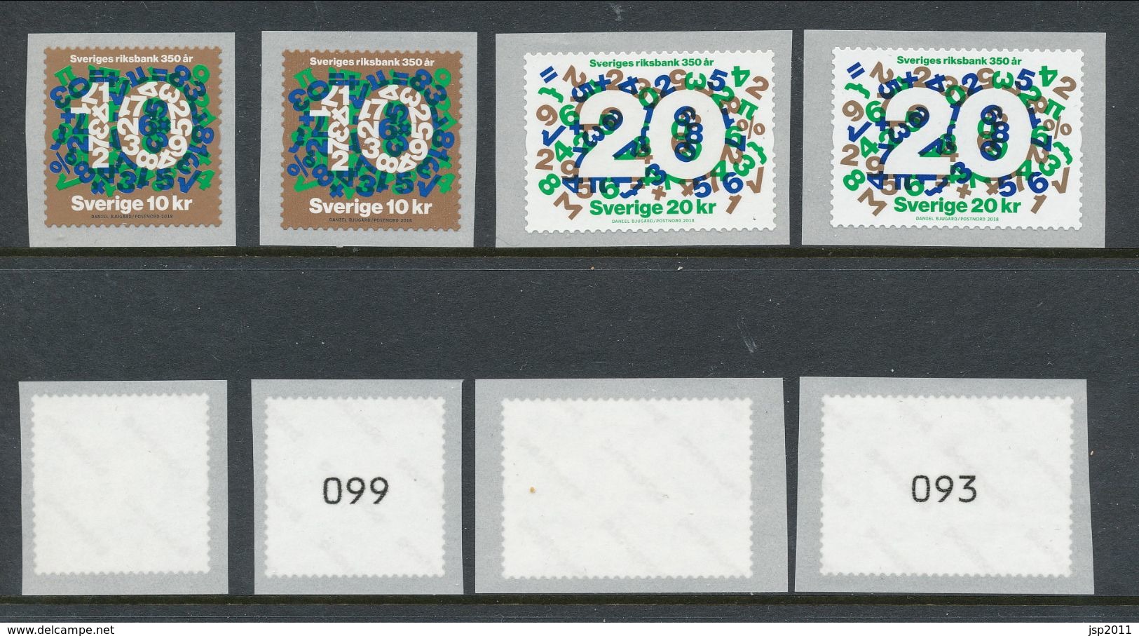 Sweden 2018. Facit # 3220-3221. Riksbanken 300 Years, Set Of 4 Coil Stamps With And Without # On Back. MNH (**) - Unused Stamps