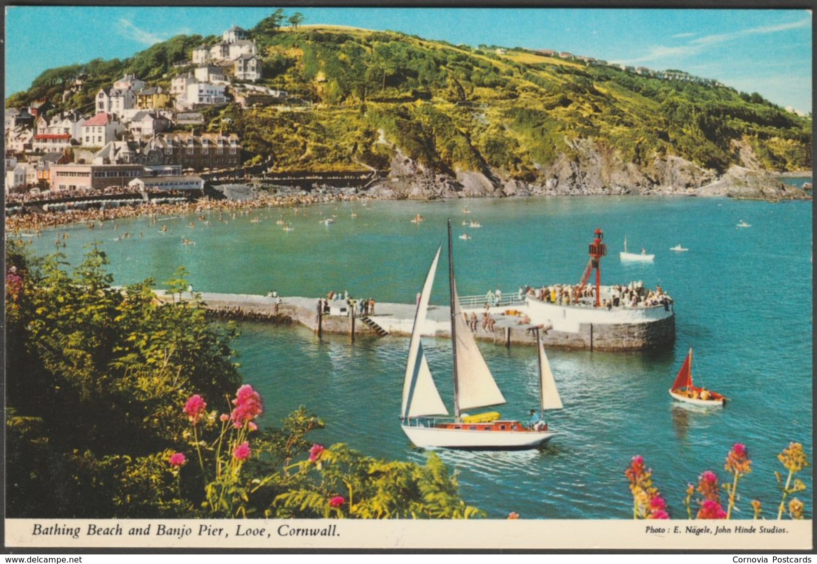 Bathing Beach And Banjo Pier, Looe, Cornwall, C.1970s - John Hinde Postcard - Other & Unclassified