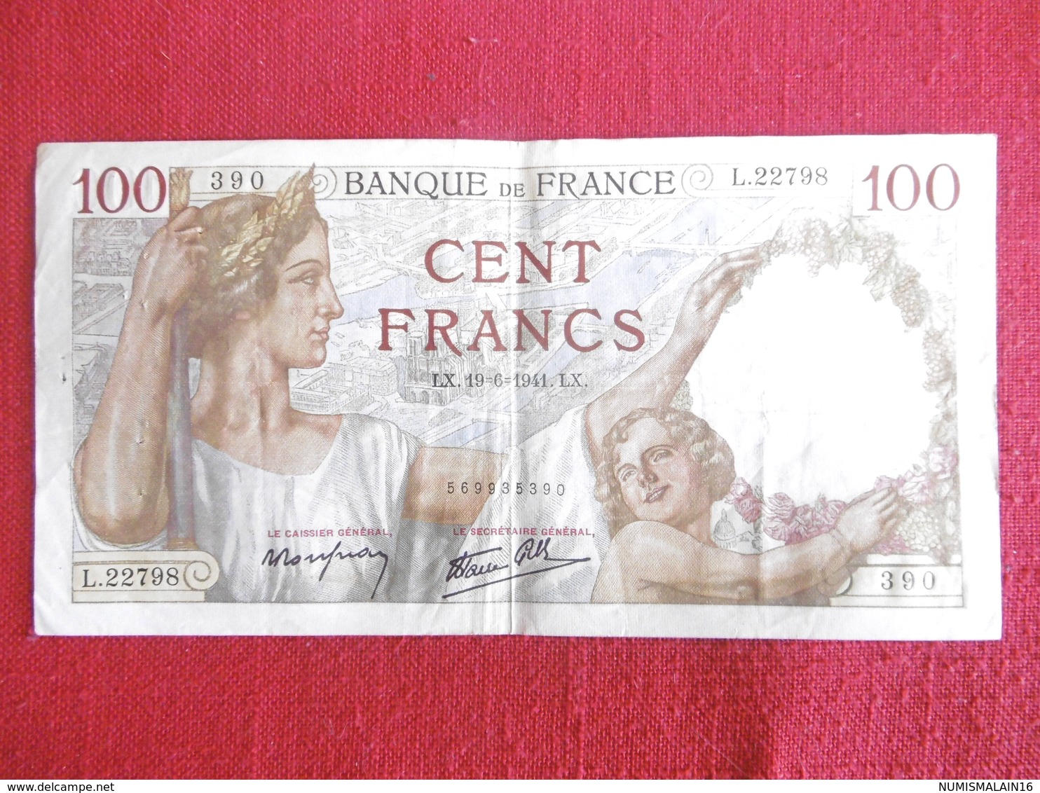 BILLET 100 FRANCS-SULLY-LX.19.6.1941.LX-L.22798/N°390 - 100 F 1939-1942 ''Sully''