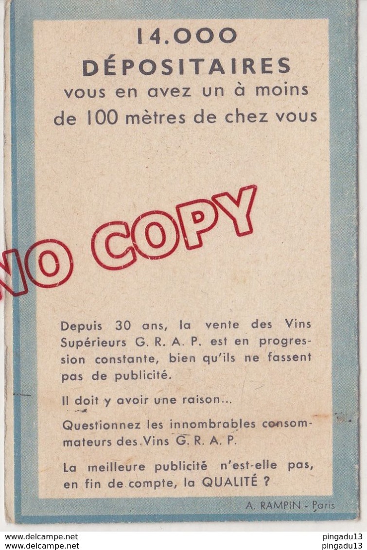 Au Plus Rapide Calendrier Publicitaire Vin Alcool GRAP 1957 - Small : 1941-60