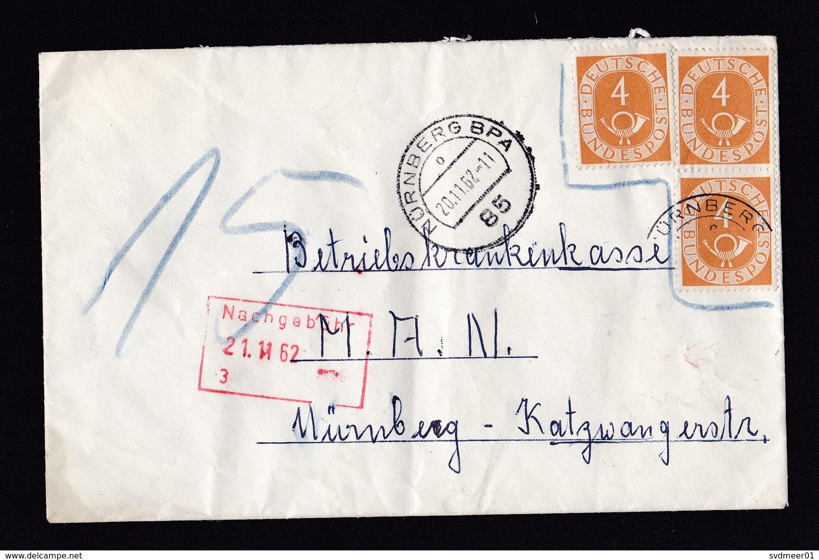 Germany: Cover, 1962, 3 Stamps, Posthorn Stamps Invalid, Postage Due, Taxed, Uncommon (minor Damage, See Scan) - Storia Postale