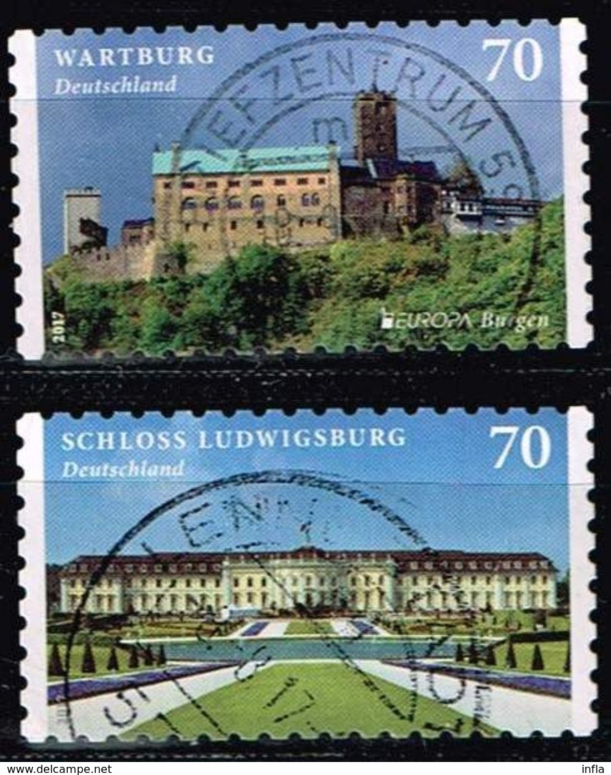 Bund 2017, Michel# 3311 - 3312 O Wartburg, Schloss Ludwigsburg Selbstklebend, Self-adhesive - Gebraucht