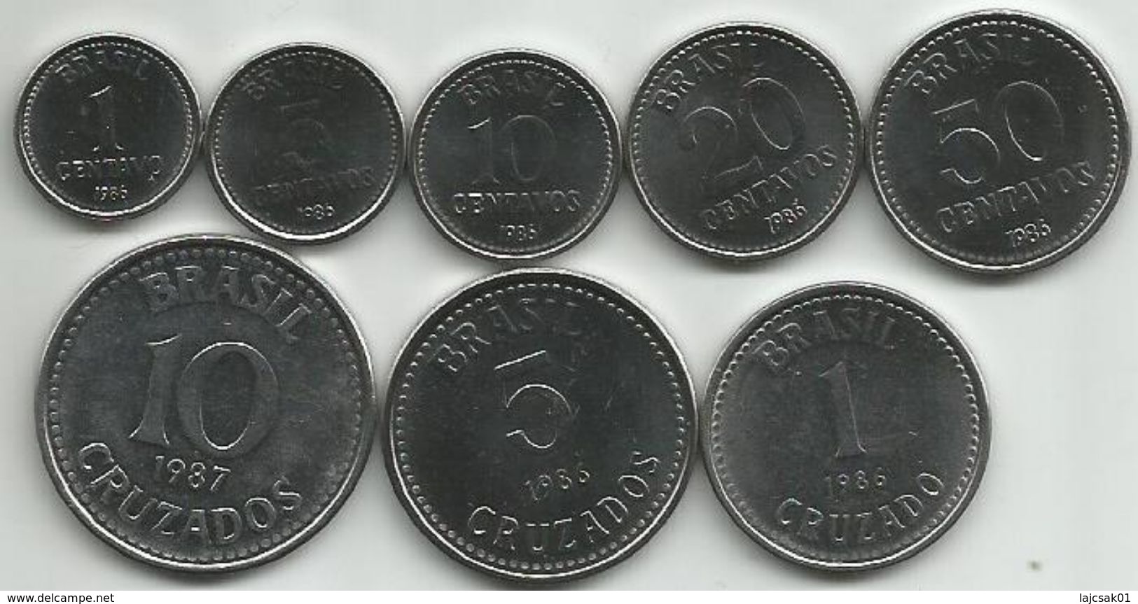 Brazil  1 5 10 20 50 Centavos 1 5 10 Cruzeiros 1986 - 1988 High Grade Set - Brésil