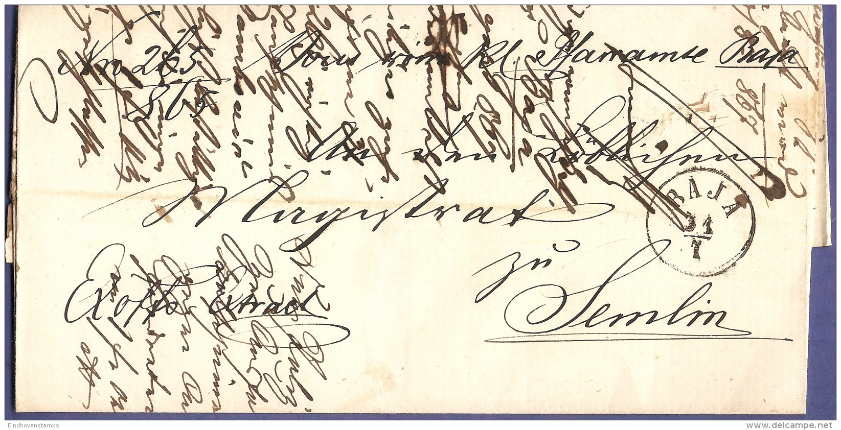 Hongary Baja  1867, Postmark On Letter To Semlin - ...-1850 Voorfilatelie