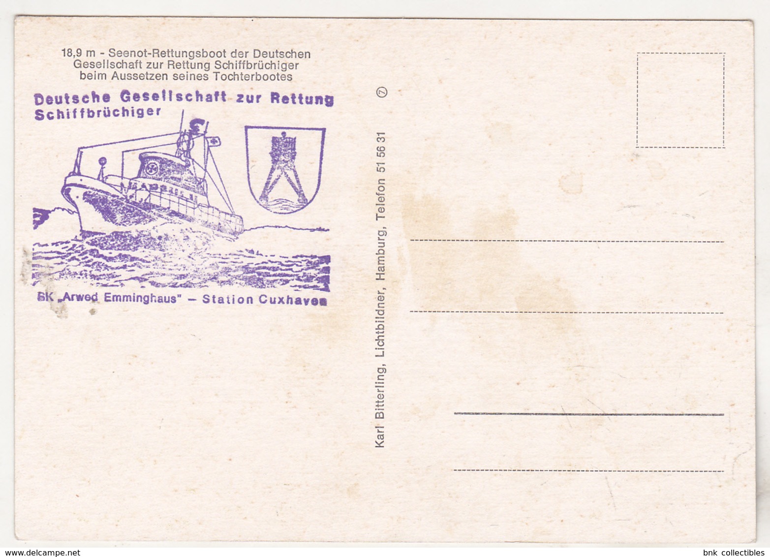 Germany Old Uncirculated Postcard - Lifeboat - Hans Loken - Special Cancelation - Autres & Non Classés