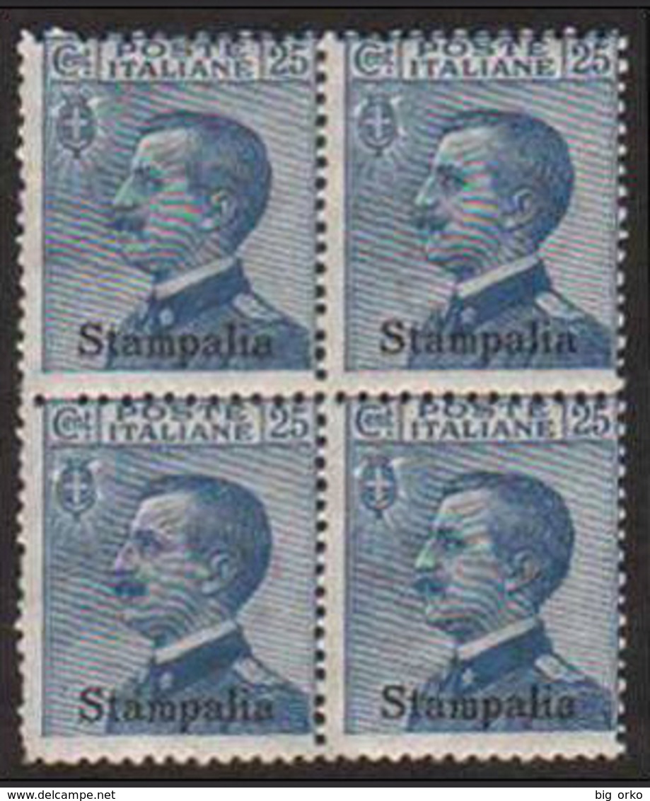 Italia - Isole Egeo: Stampalia - 25 C. Azzurro (Blocco Di Quattro) - 1912 - Egeo (Stampalia)