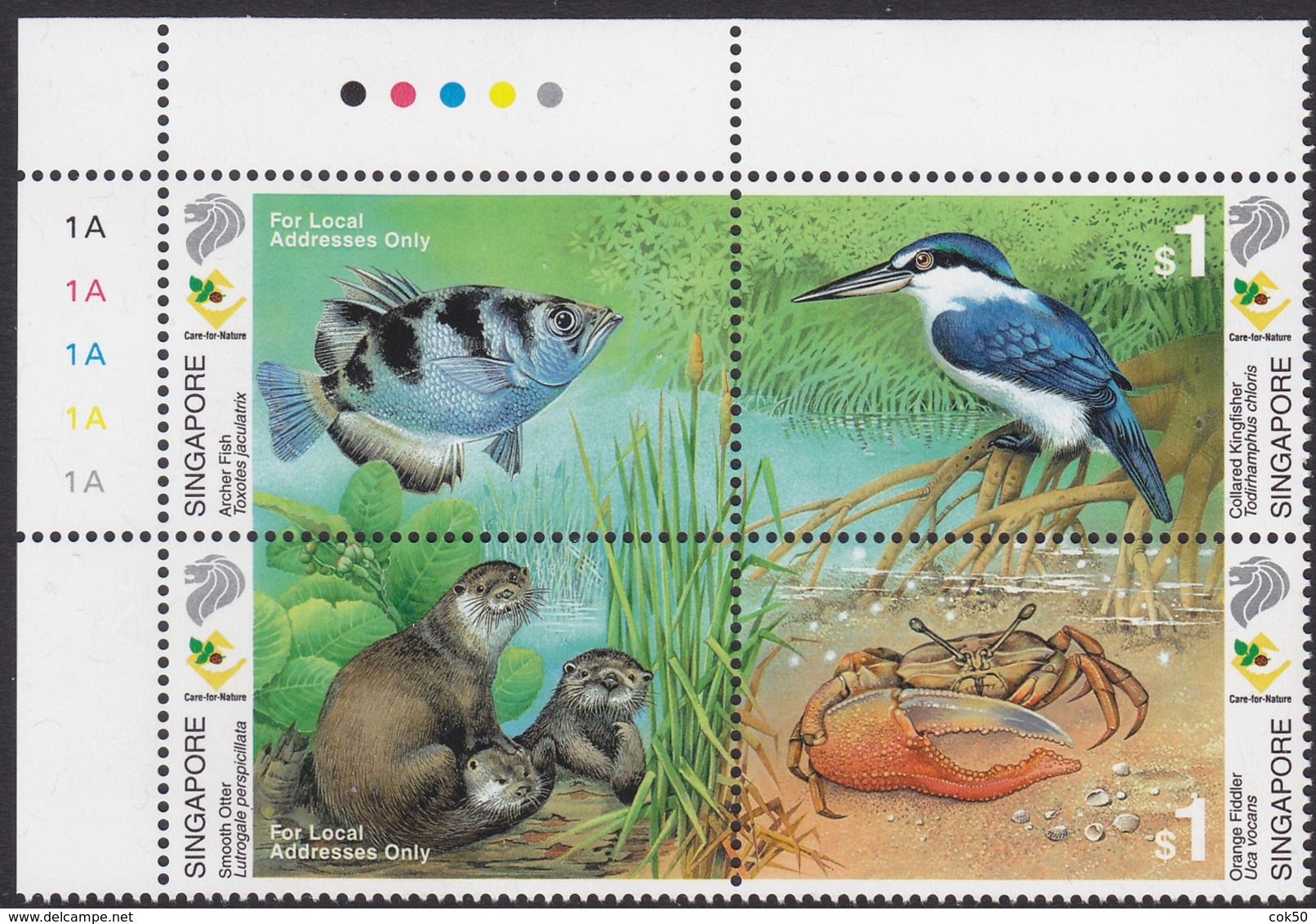 SINGAPORE 2000, Wetland Wildlife - Kingfishes - Se-tenant Cornerblock Of 4 MNH, Mi# 1011-14 - Singapur (1959-...)