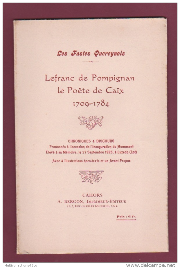 080218A REGIONALISME - 1925 Les Fastes Quercynois LEFRANC DE POMPIGNAN Le Poète De CAIX - Midi-Pyrénées