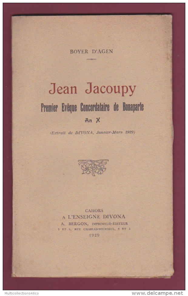 080218A REGIONALISME CAHORS - 1929 Extrait De DIVONA - JEAN JACOUPY 1er EVEQUE Concordataire De BONAPARTE - Midi-Pyrénées