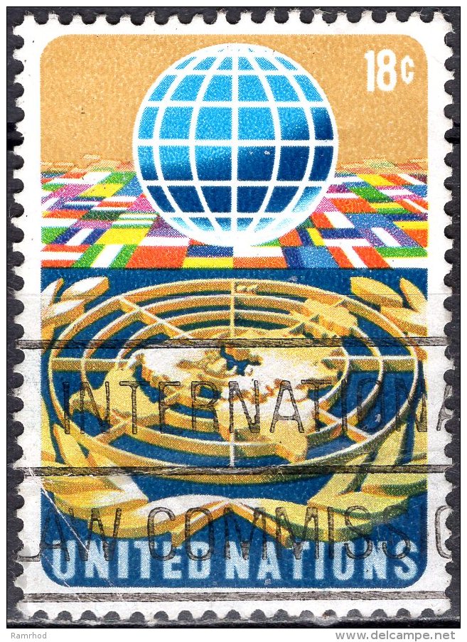 UNITED NATIONS 1974  Globe Over U.N. Emblem And Flags - 18c Multicoloured FU - Oblitérés