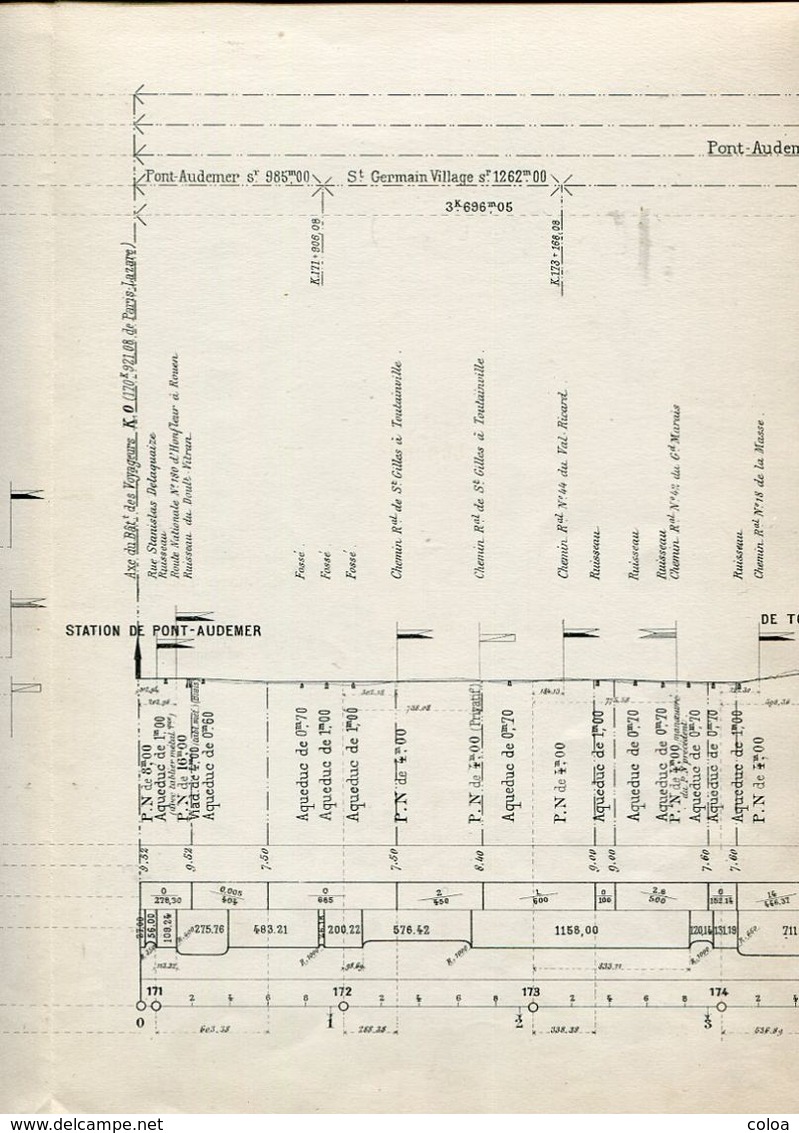 Chemins De Fer De L’Ouest Ligne De Pont-Audemer à Quetteville Profil En Long - Europa