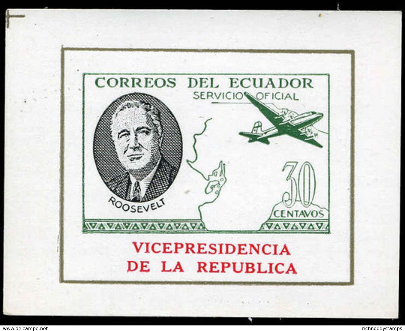 Ecuador 1949 Vice-Presidencia Roosevelt 30c Block Unmounted Mint. - Ecuador