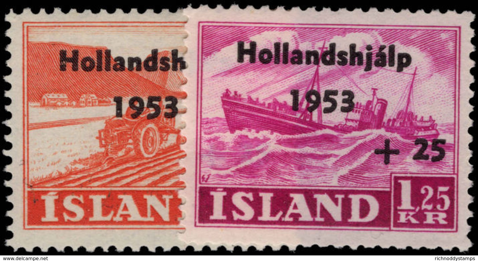 Iceland 1953 Netherlands Flood Relief Lightly Mounted Mint. - Unused Stamps