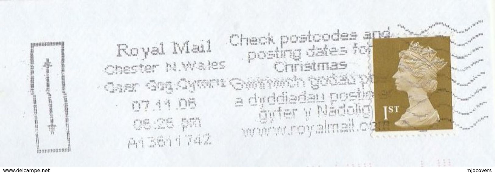 2006 Chester GB COVER SLOGAN Pmk CHECK POSTCODE AND POSTING DATES FOR CHRISTMAS, Stamps - Lettres & Documents