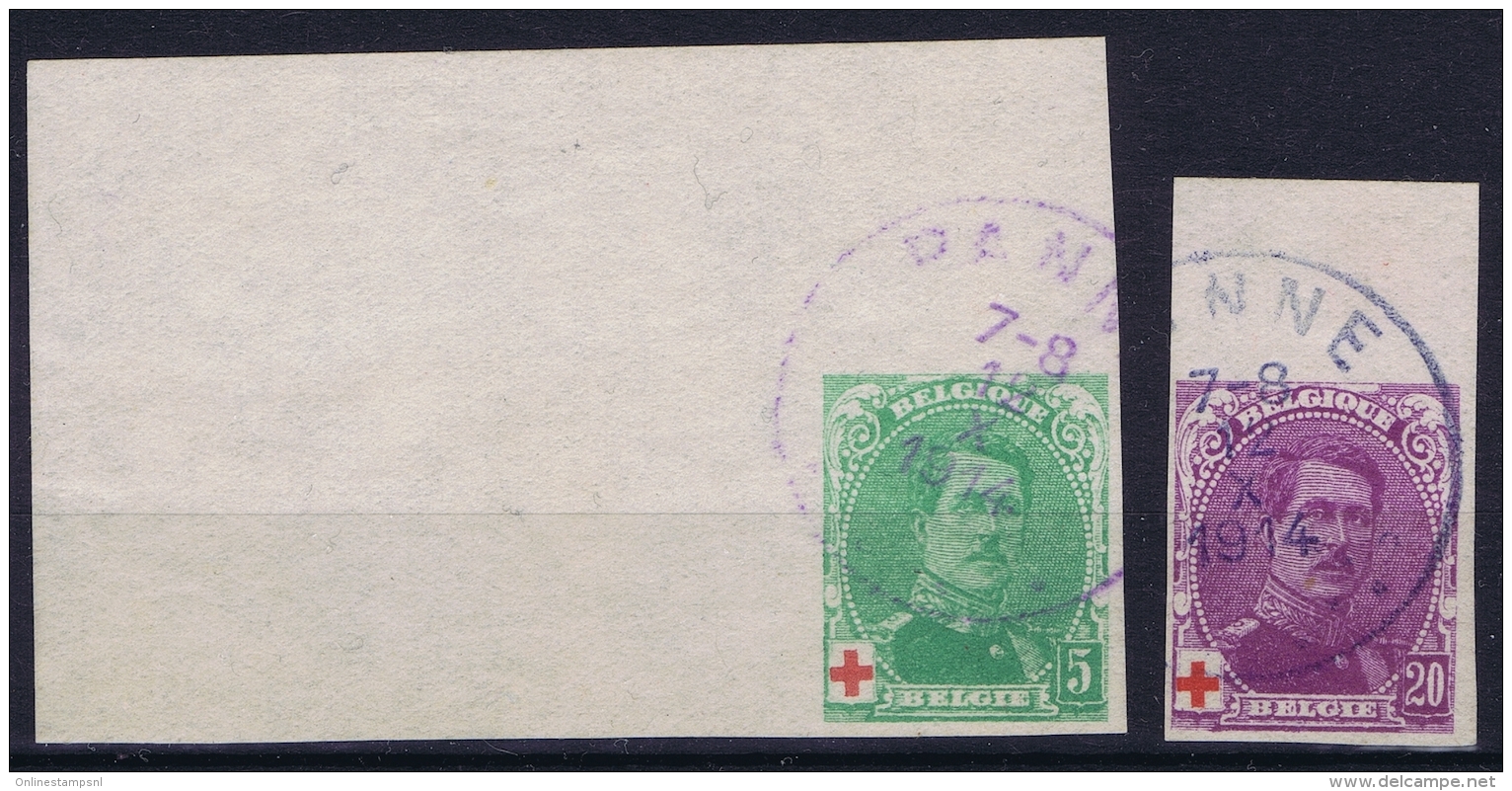 Belgium :  OBP 129 + 131  Non Perforated 1914 Cancelled - 1914-1915 Croix-Rouge