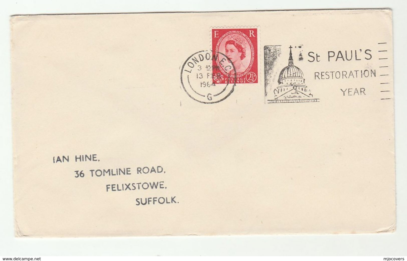 1964 GB COVER SLOGAN Illus ST PAULS CATHEDRAL RESTORATION , Stamps Pmk LONDON ECG Church Religion - Churches & Cathedrals