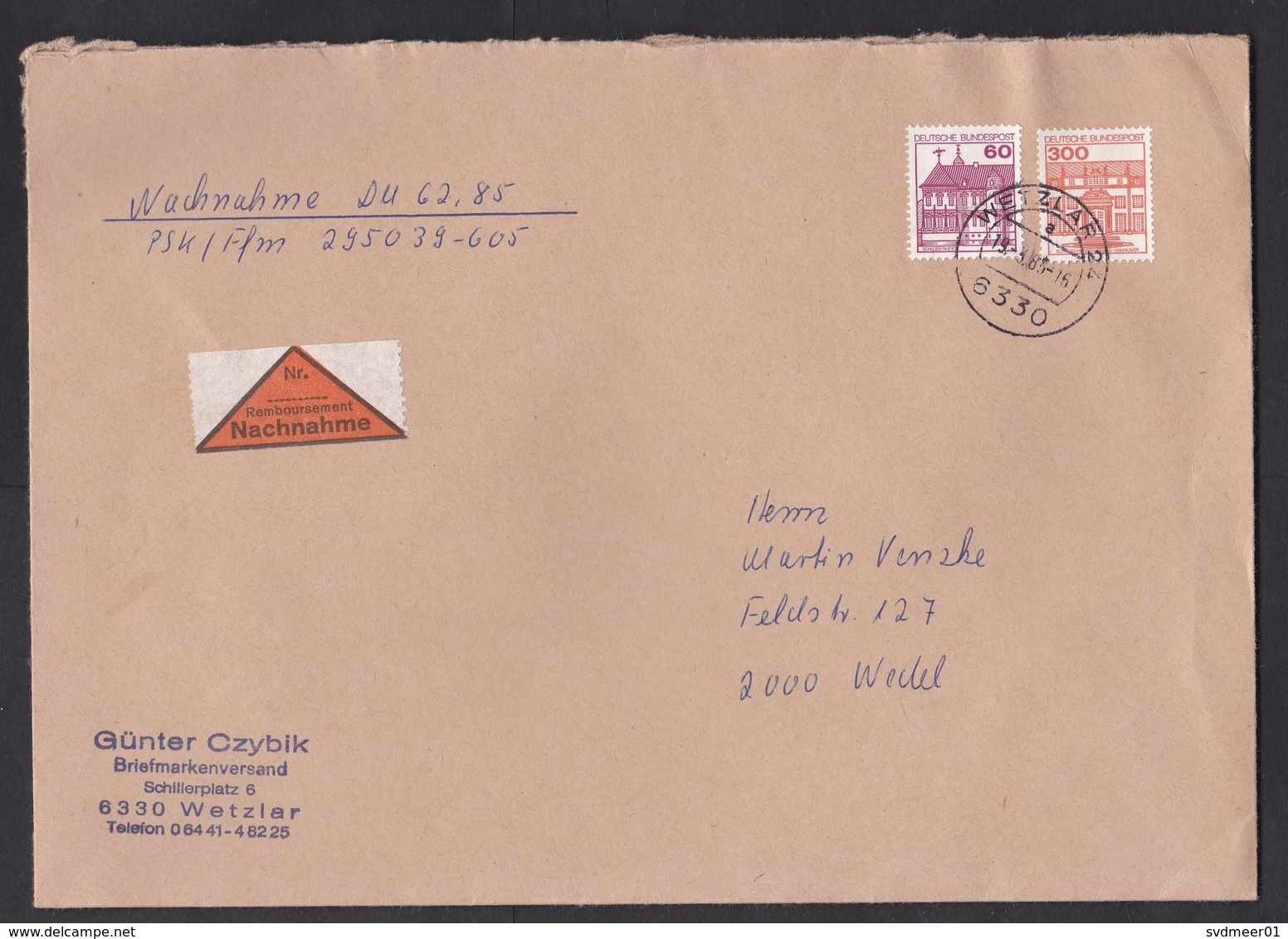 Germany: Cover, 1985, 2 Stamps, Payment On Delivery, Nachnahme Label (minor Damage, See Scan) - Brieven En Documenten