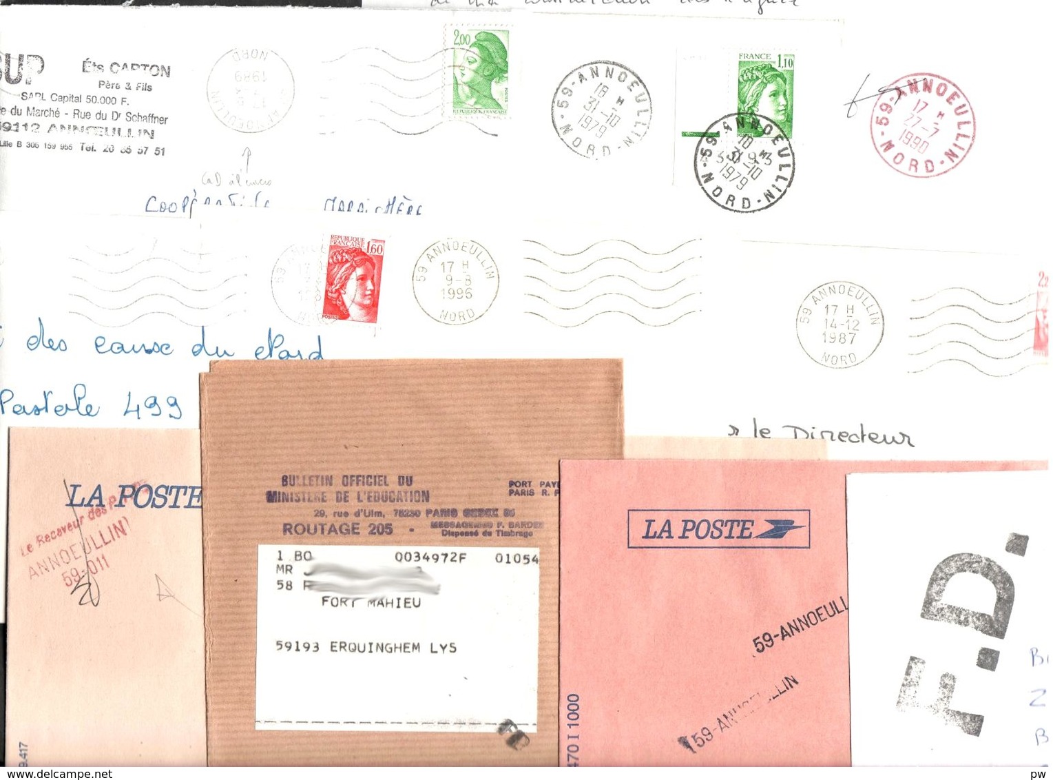 FRANCE '59 ANNOEULLIN'  1979/1996  10 MARQUES POSTALES Et OBLITERATIONS - 1961-....