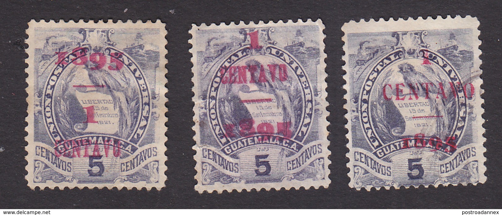 Guatemala, Scott #57-59, Mint No Gum, National Emblem Surcharged, Issued 1894 - Guatemala