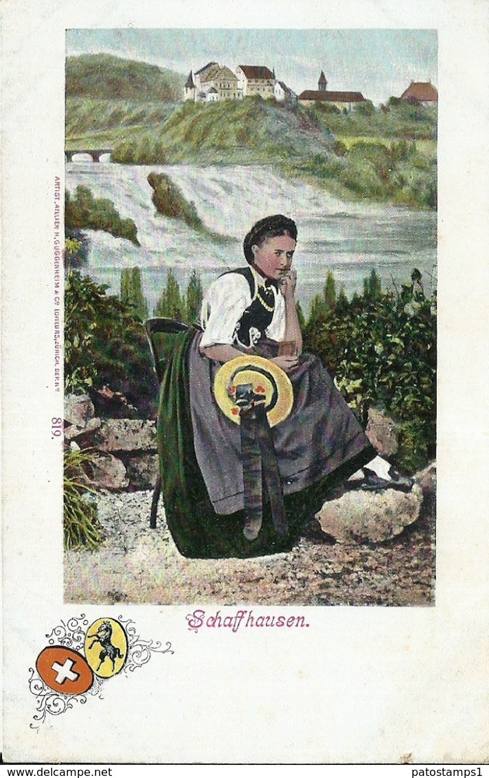 92155 SWITZERLAND SCHAFFHAUSEN HERALDRY COSTUMES WOMAN POSTAL POSTCARD - Hausen Am Albis 