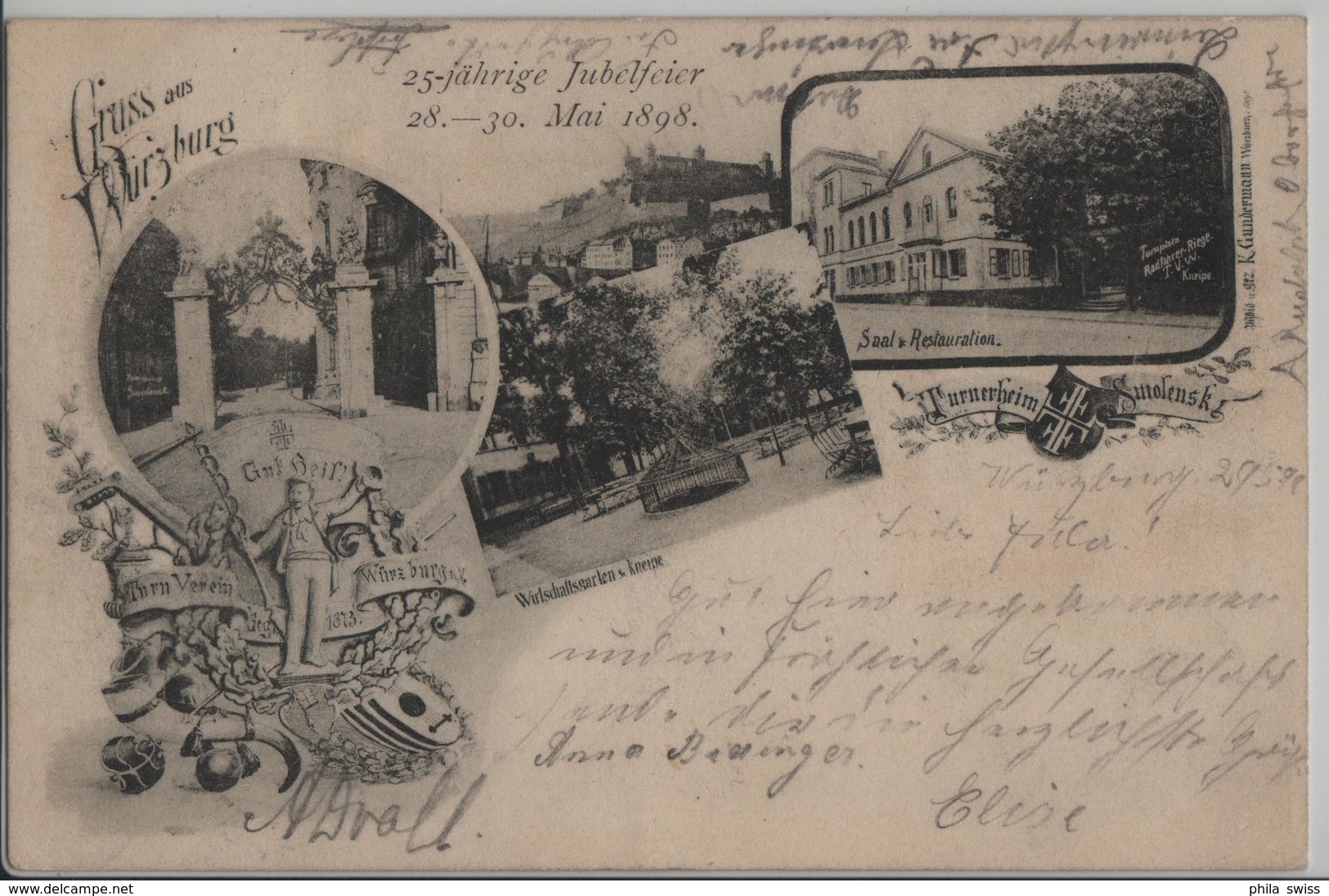 Gruss Aus Würzburg - Turnerheim Smolensk, 25-jährige Jubelfeier Mai 1898, Saal & Restauration, Wirtschaftsgarten & Kneip - Wuerzburg