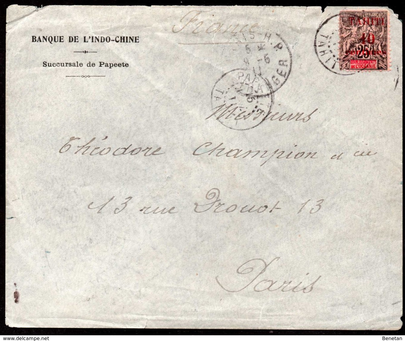 French Tahiti To Paris Cover 1911 W/Advertising "Papeete" Cancel - Storia Postale