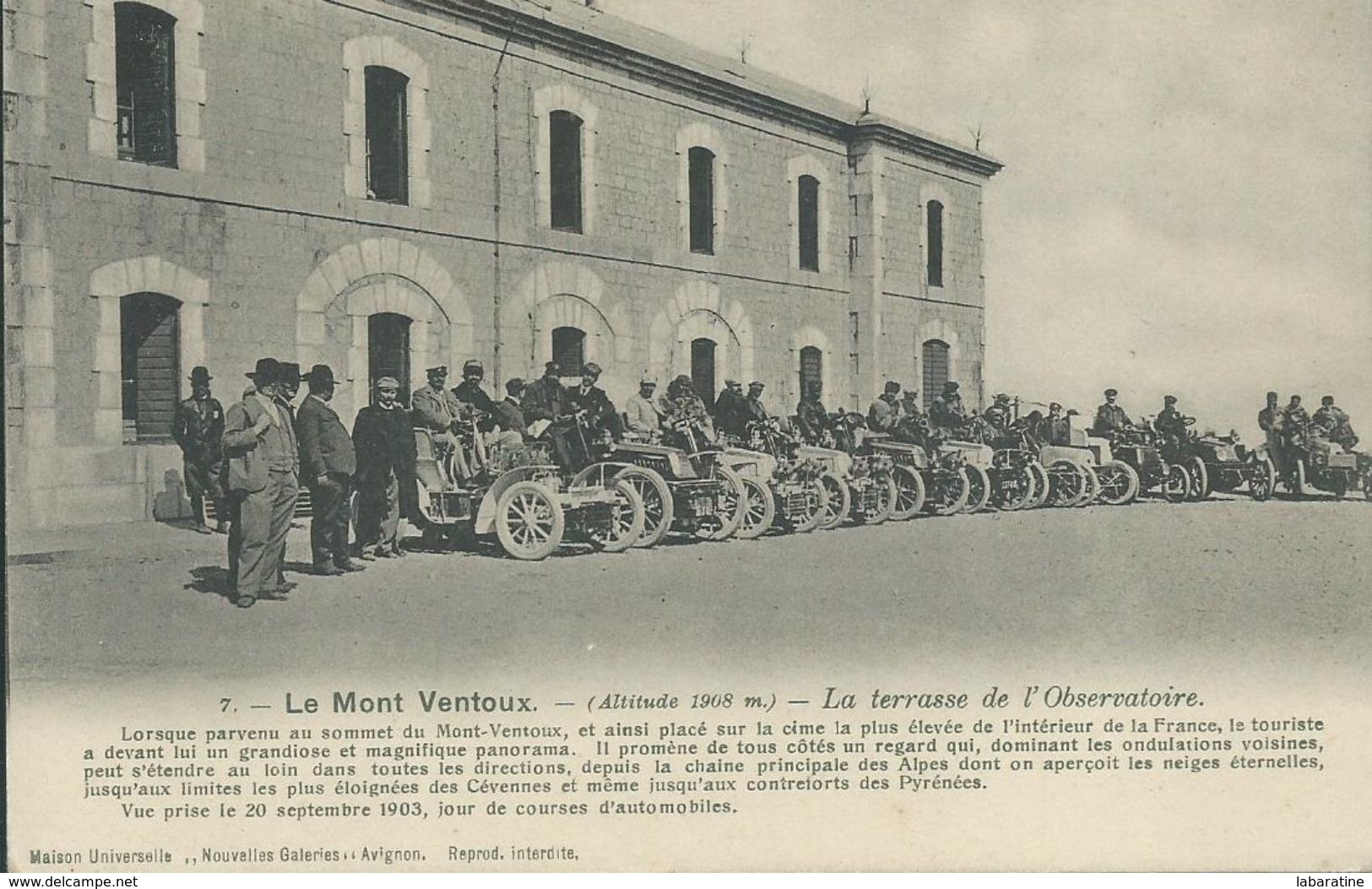 84)  LE MONT  VENTOUX - La Terrasse De L' Observatoire - Le 20 Septembre 1903  Jour De Courses Automobiles - Autres & Non Classés