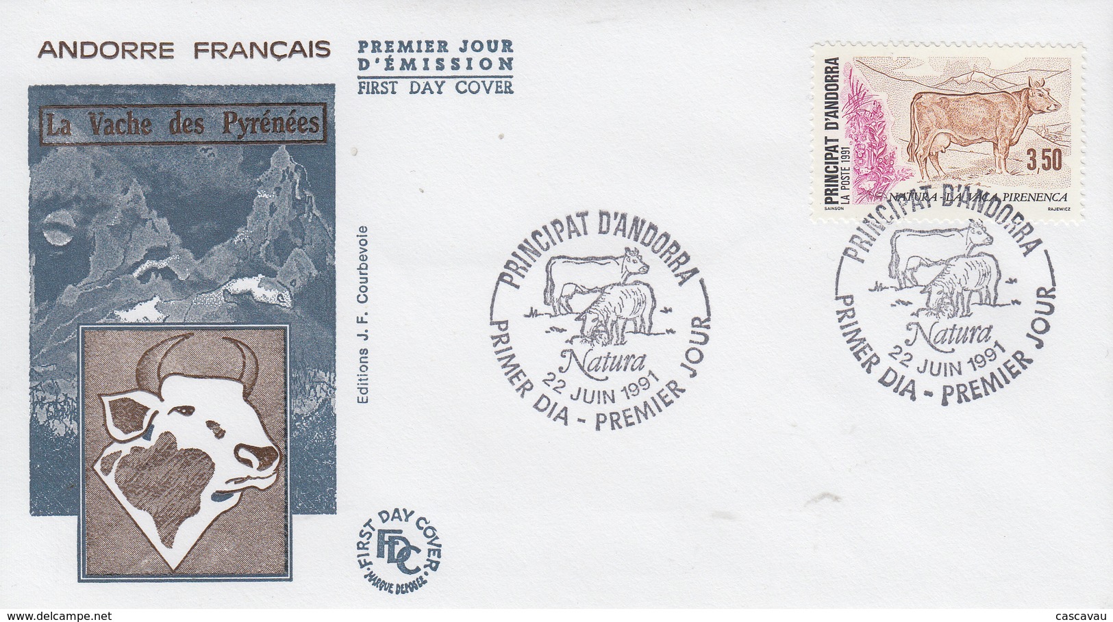 Enveloppe  FDC  1er  Jour   ANDORRE  ANDORRA    La   Vache  Pyrénéenne   1991 - FDC