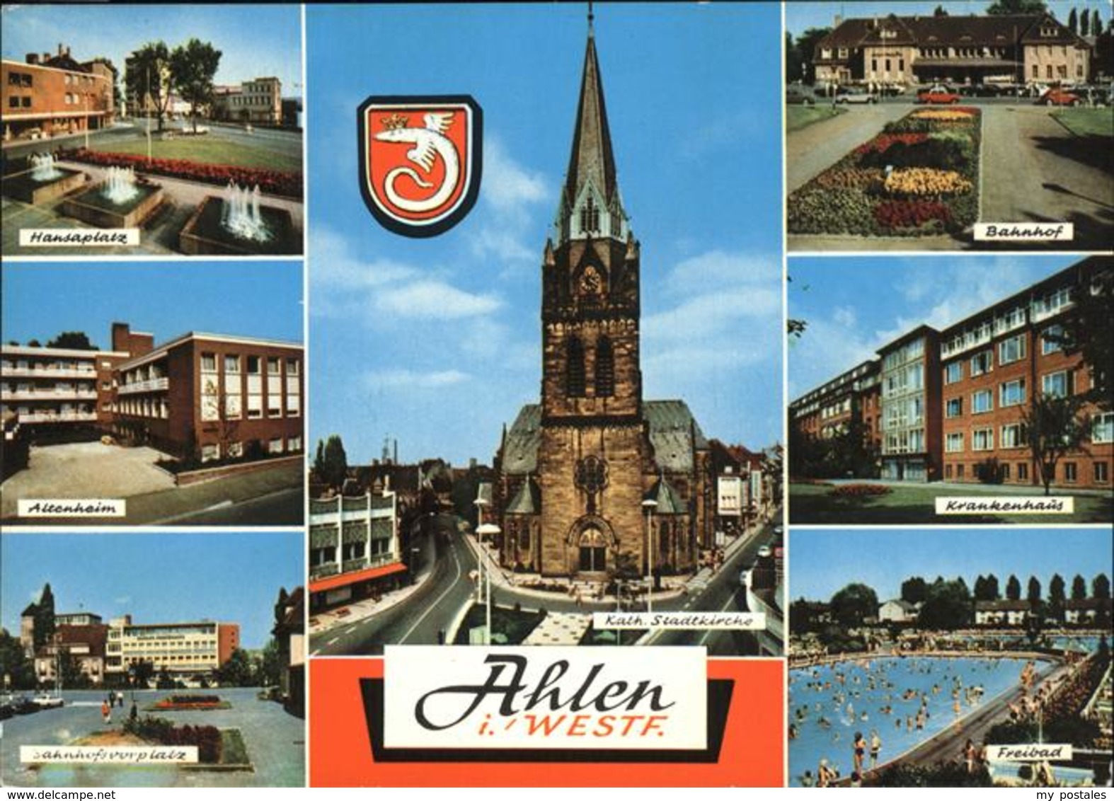 41277161 Ahlen Hansplatz Altenheim Bahnhof Krankenhaus Freibad Kath. Stadtkirche - Ahlen
