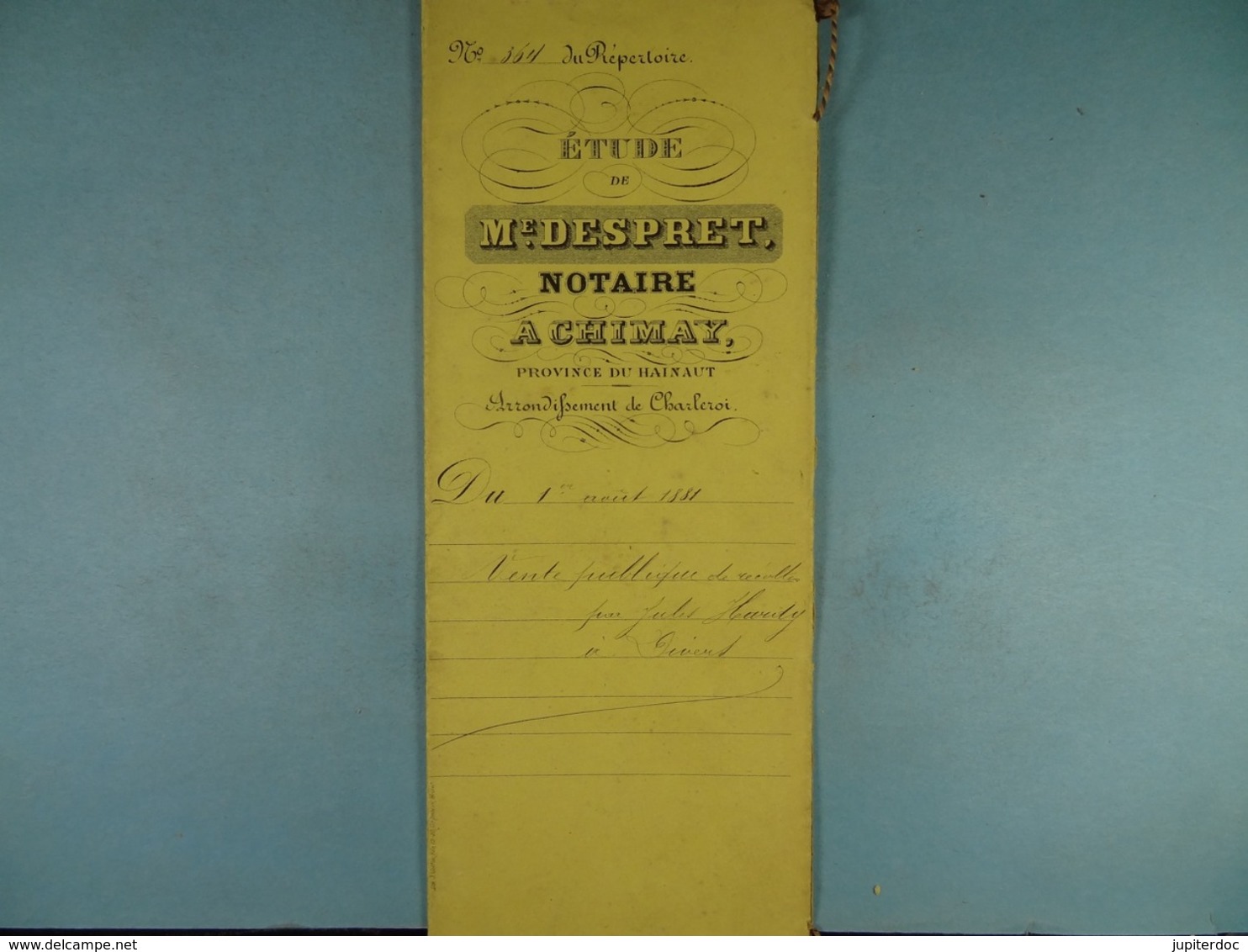 Acte Notarié 1881 Vente Publique De Récoltes Par Hardy De Cul-des-Sarts, Simon De Virelles.../1/ - Manoscritti