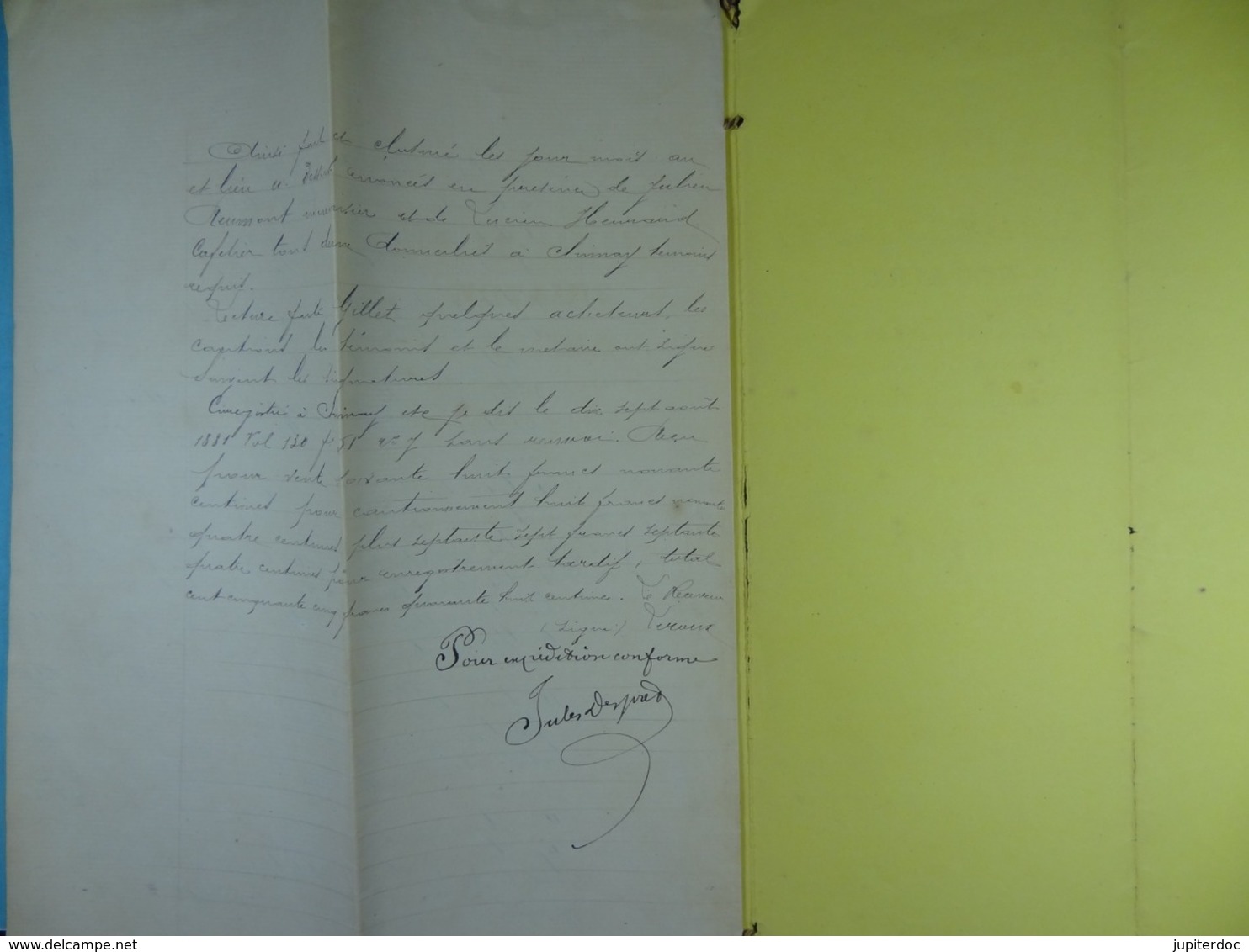 Acte Notarié 1881 Vente Publique De Récoltes Par Hardy De Cul-des-Sarts, Simon De Virelles.../1/ - Manoscritti