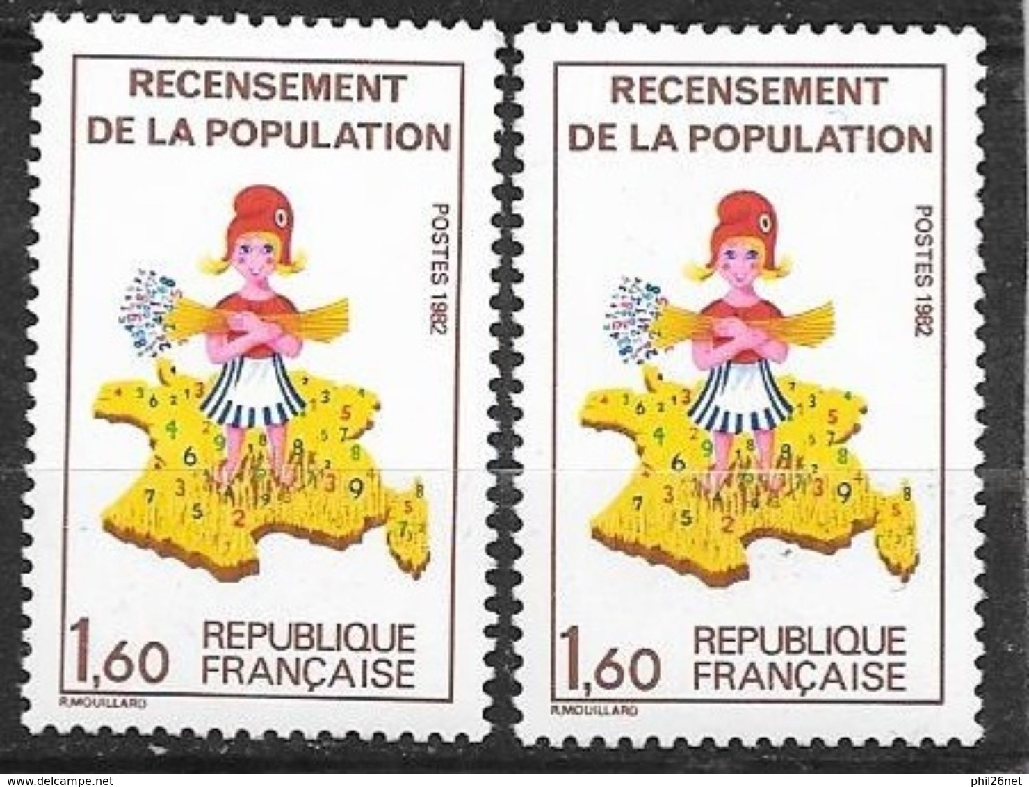 France  N° 2202 Et 2202a  Sans Le 7 Sur La Corse  Neufs *  * TB = MNH VF . - Unused Stamps