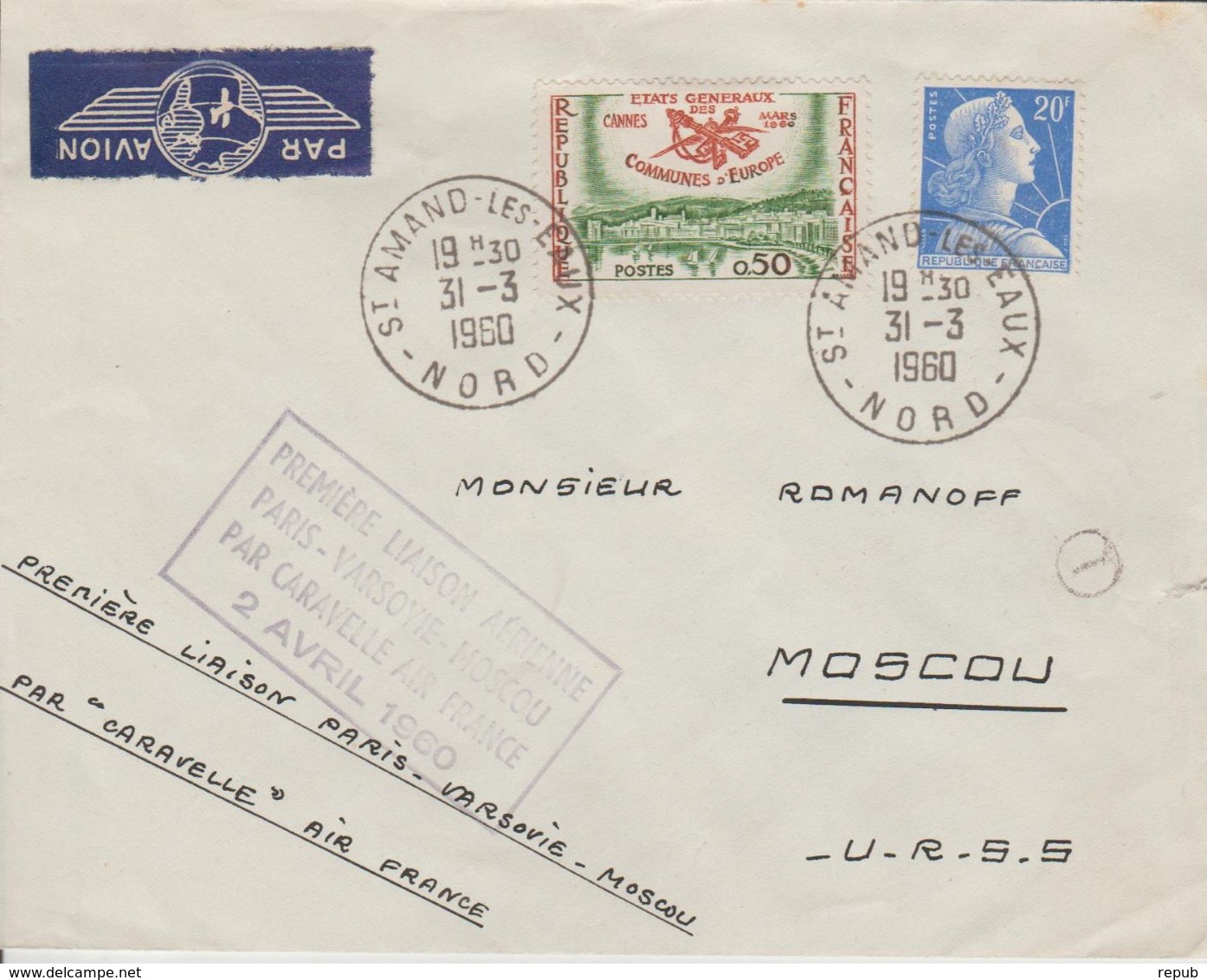 France 1960 Première Liaison Paris-Varsovie-Moscou - Eerste Vluchten