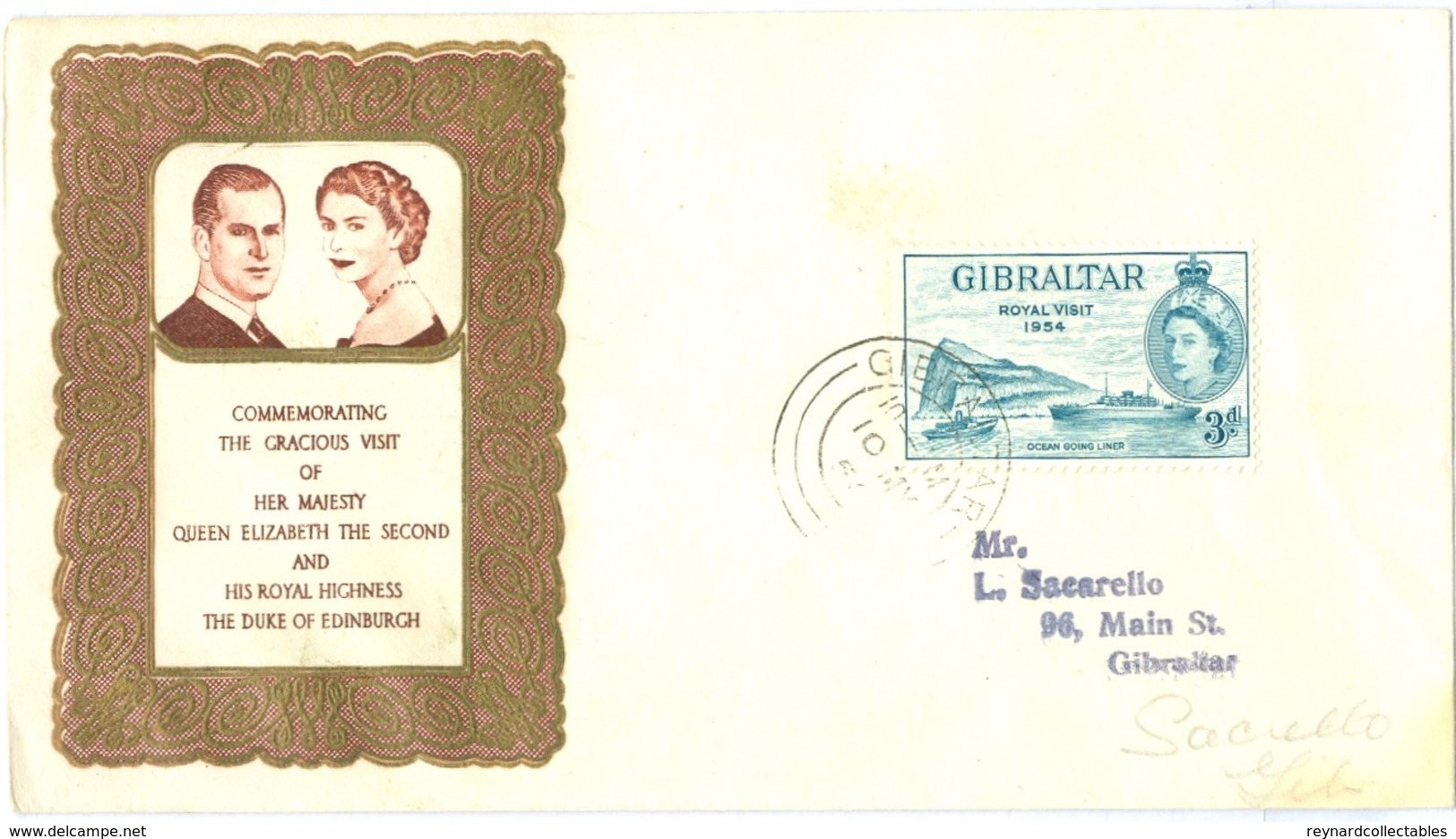 Gibraltar 1942 Airmail Censor Cover To UK Slogan Pmark, 1954 Royal Visit Cover - Gibraltar