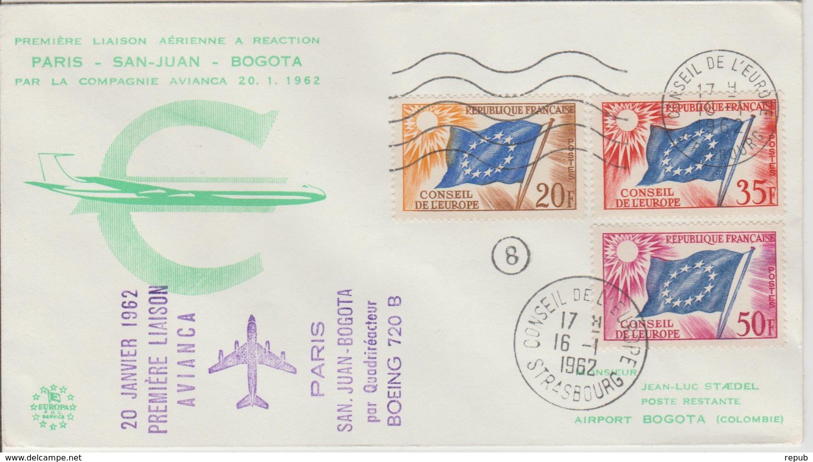 France 1962 Première Liaison Paris-Bogota - First Flight Covers