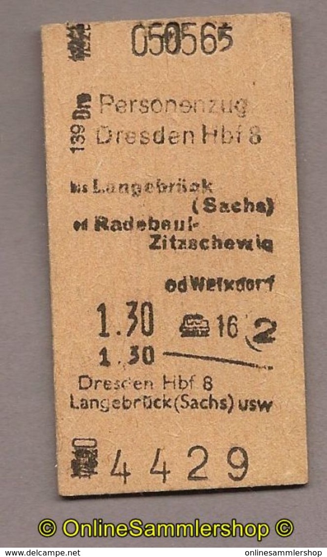 L07) Pappfahrkarte DR --> Dresden Hbf 8 - Langebrück (1965) - Europe