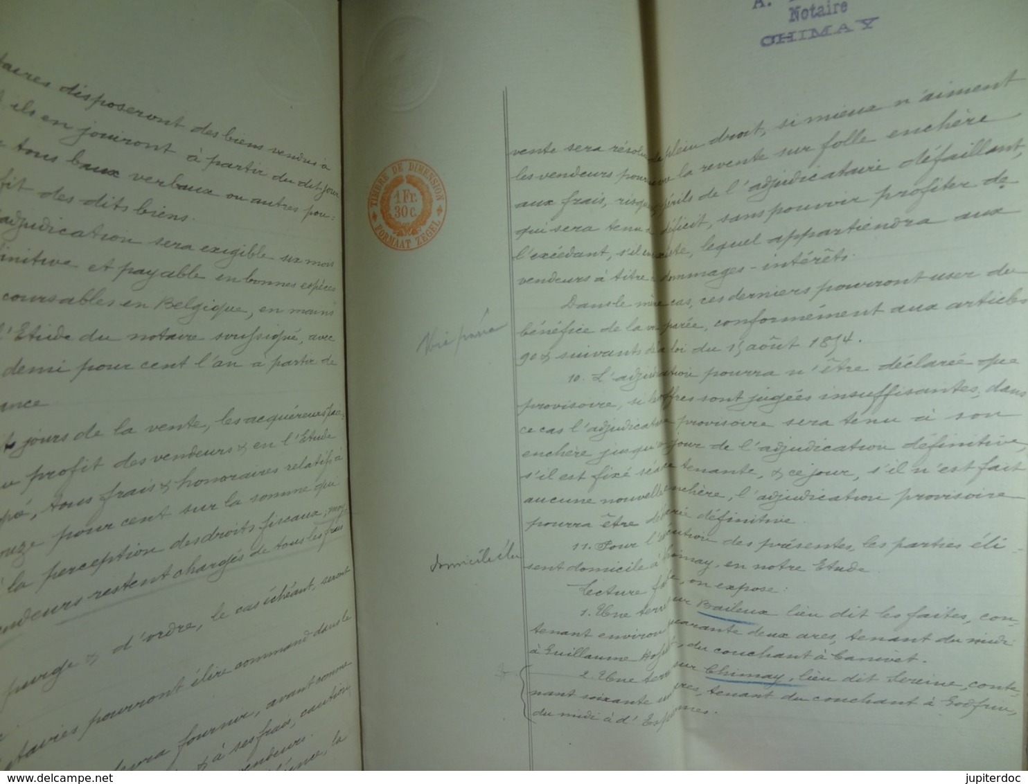 Acte Notarié 1900 Adjudication Publique Thiry Rassart à Dour à Divers /10/ - Manuscrits