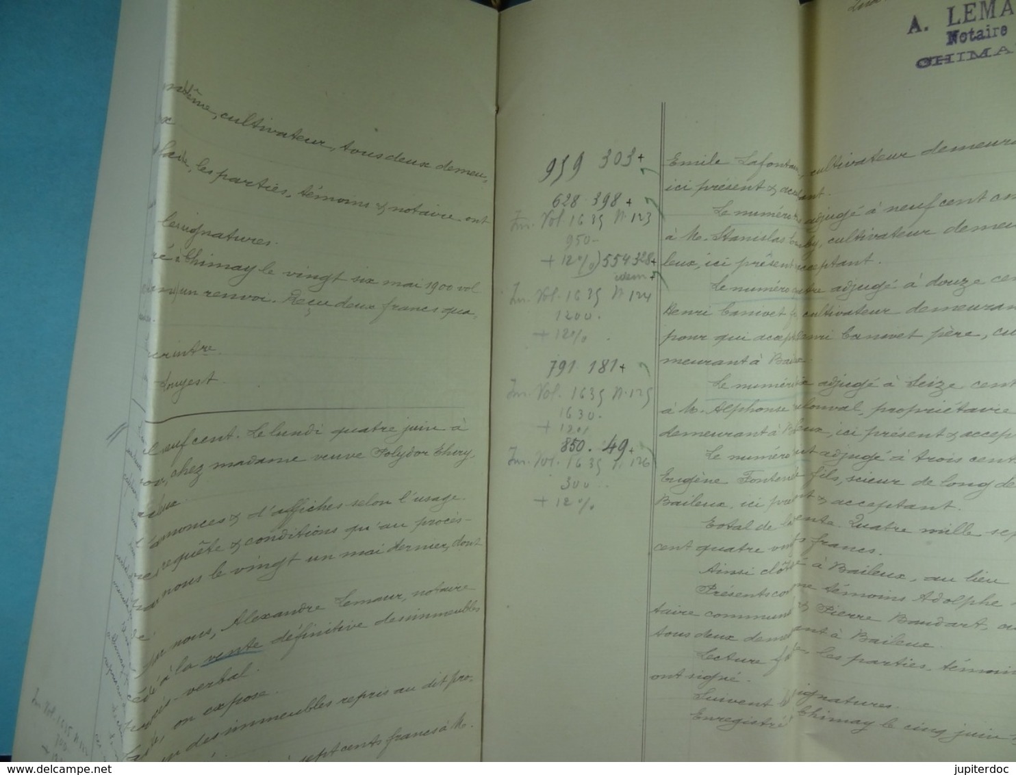 Acte Notarié 1900 Adjudication Publique Thiry Rassart à Dour à Divers /10/ - Manuscrits