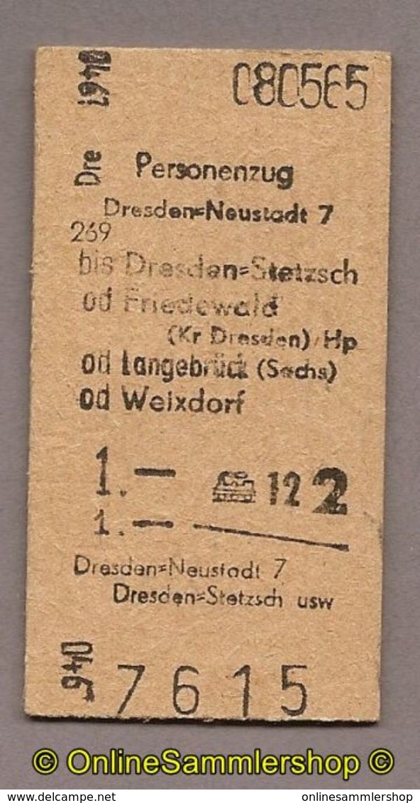 L07) Pappfahrkarte DR --> Dresden Neustadt 7 - Dresden Stetzsch (1965) - Europe