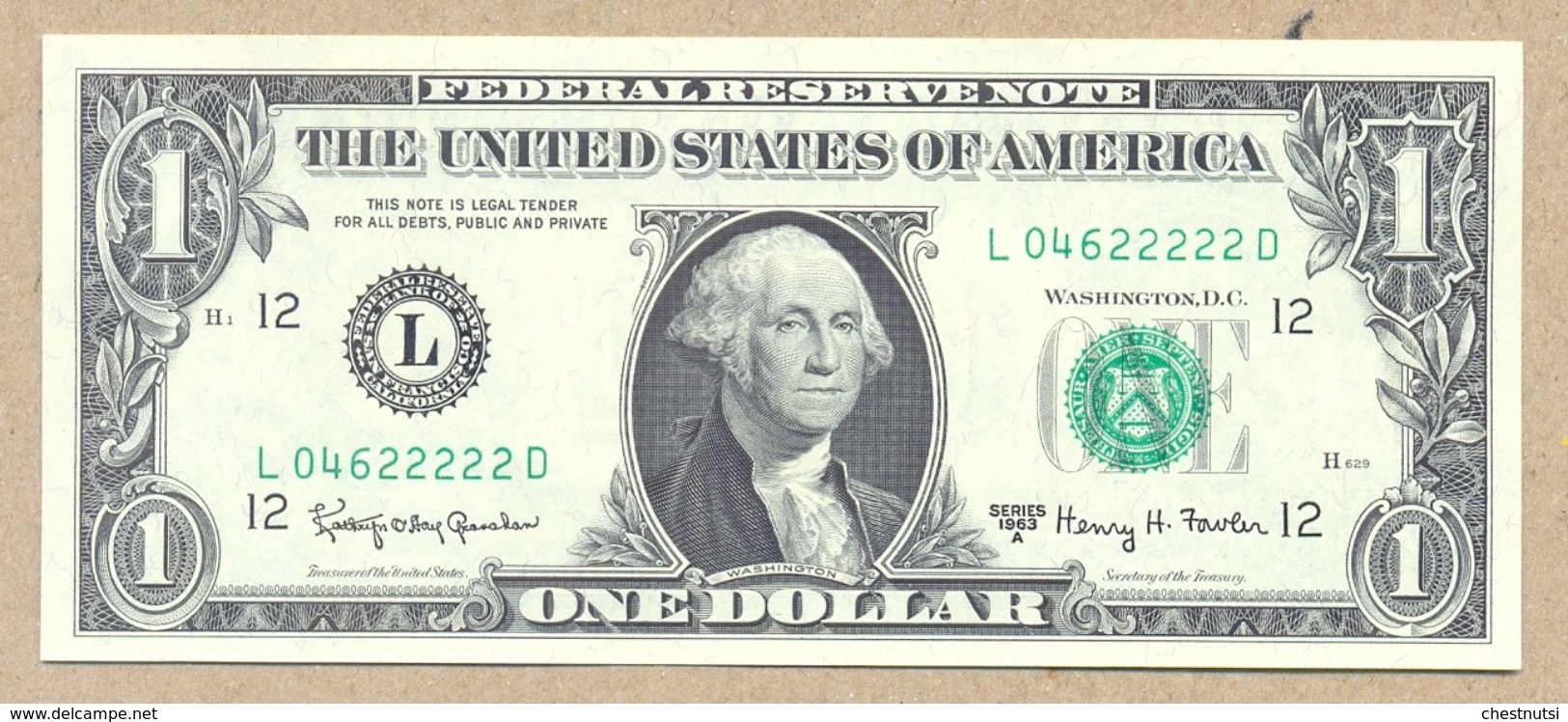 United States Fr#1901L  $1 1963 A  SAN FRANCISCO  (L...22222D)  UNC - Billets De La Federal Reserve (1928-...)