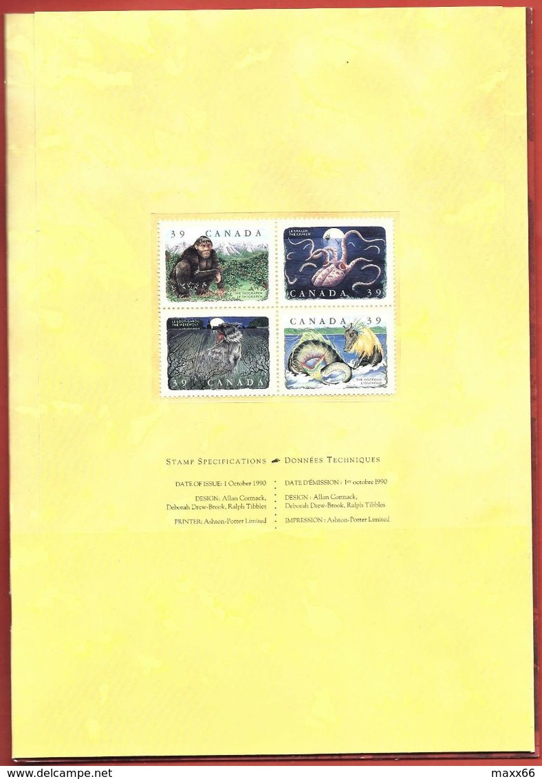 CANADA PRESENTATION PACK FDC - 1990 LEGENDARY CREATURES - Creatures Legendaires - With FDC - FOLDER - HerdenkingsOmslagen
